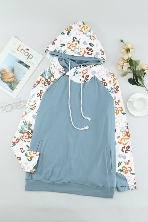 Leopard Print Sleeve Patchwork Hoodie With Pocket