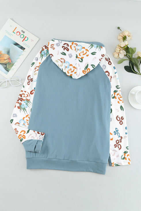 Leopard Print Sleeve Patchwork Hoodie With Pocket