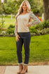 Leopard Print Sleeve Patchwork Ribbed Knit U Neck Top