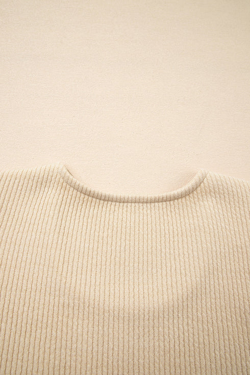 Leopard Print Sleeve Patchwork Ribbed Knit U Neck Top