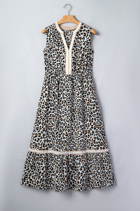 Leopard Print Sleeveless A Line Midi Dress