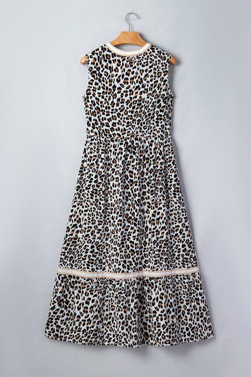 Leopard Print Sleeveless A Line Midi Dress