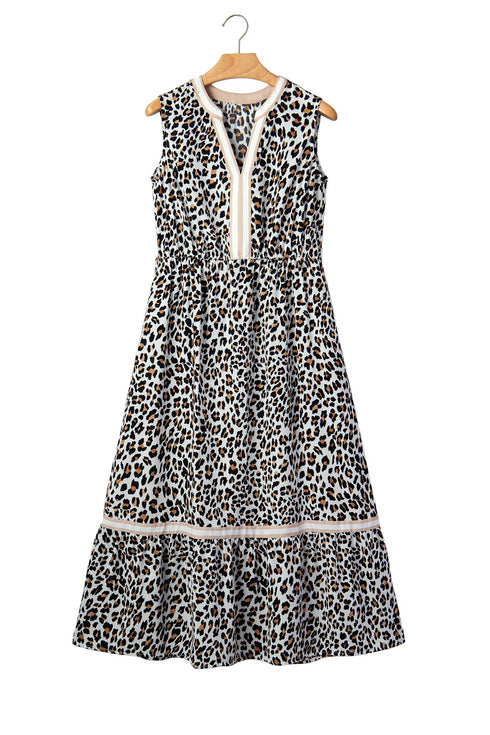 Leopard Print Sleeveless A Line Midi Dress