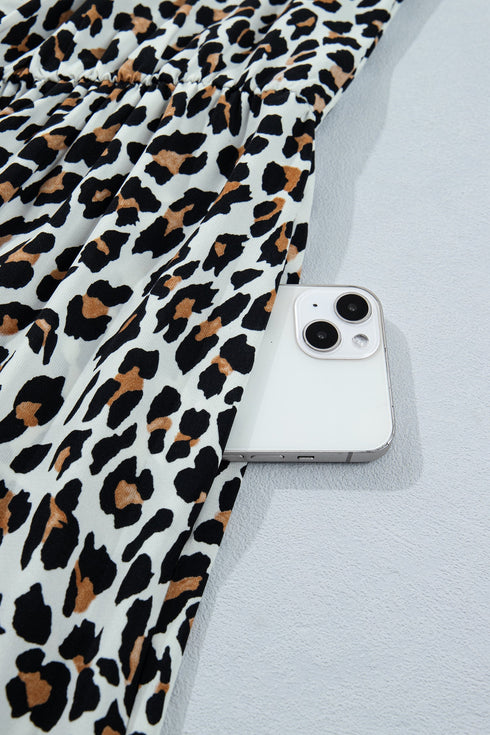 Leopard Print Sleeveless A Line Midi Dress