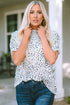 Leopard Print Smocked Bodice Puff Sleeve Peplum Blouse