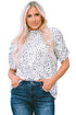 Leopard Print Smocked Bodice Puff Sleeve Peplum Blouse