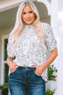 Leopard Print Smocked Bodice Puff Sleeve Peplum Blouse
