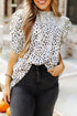 Leopard Print Smocked Bodice Puff Sleeve Peplum Blouse