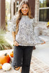 Leopard Print Smocked Bodice Puff Sleeve Peplum Blouse