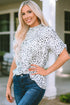 Leopard Print Smocked Bodice Puff Sleeve Peplum Blouse