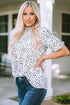 Leopard Print Smocked Bodice Puff Sleeve Peplum Blouse