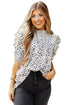 Leopard Print Smocked Bodice Puff Sleeve Peplum Blouse
