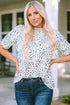 Leopard Print Smocked Bodice Puff Sleeve Peplum Blouse