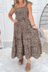 Leopard Print Smocked Ruffled Strap A Line Maxi Dress