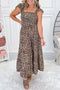 Leopard Print Smocked Ruffled Strap A Line Maxi Dress