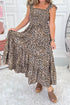 Leopard Print Smocked Ruffled Strap A Line Maxi Dress