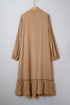 Leopard Print Smocked V Neckline Piping Accent Maxi Dress