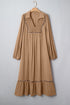 Leopard Print Smocked V Neckline Piping Accent Maxi Dress