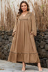 Leopard Print Smocked V Neckline Piping Accent Maxi Dress