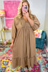 Leopard Print Smocked V Neckline Piping Accent Maxi Dress