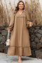 Leopard Print Smocked V Neckline Piping Accent Maxi Dress
