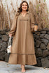 Leopard Print Smocked V Neckline Piping Accent Maxi Dress