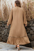 Leopard Print Smocked V Neckline Piping Accent Maxi Dress