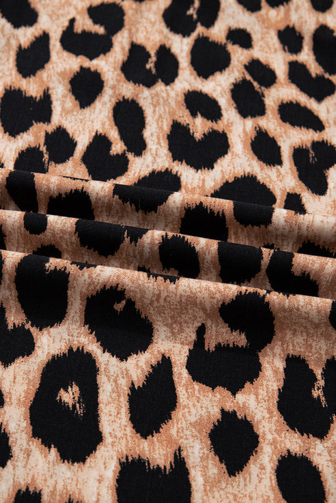 Leopard Print Smocked Western Flowy H Line Midi Dress
