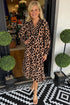 Leopard Print Smocked Western Flowy H Line Midi Dress