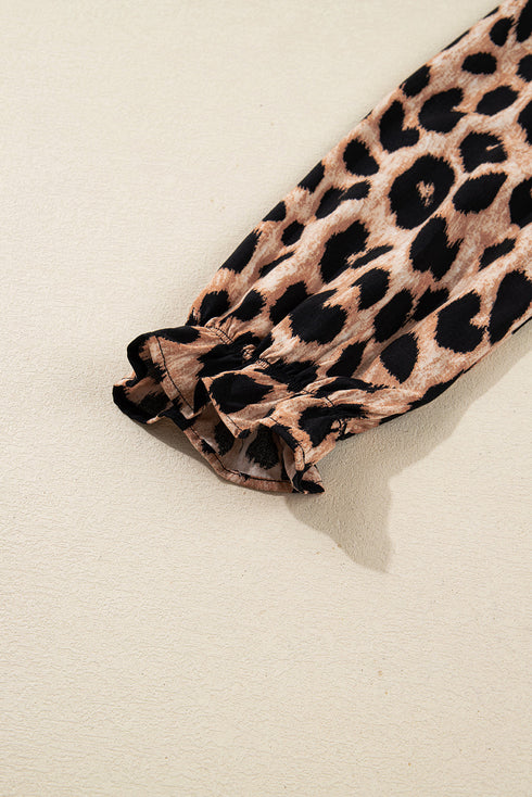 Leopard Print Smocked Western Flowy H Line Midi Dress