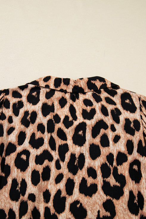 Leopard Print Smocked Western Flowy H Line Midi Dress