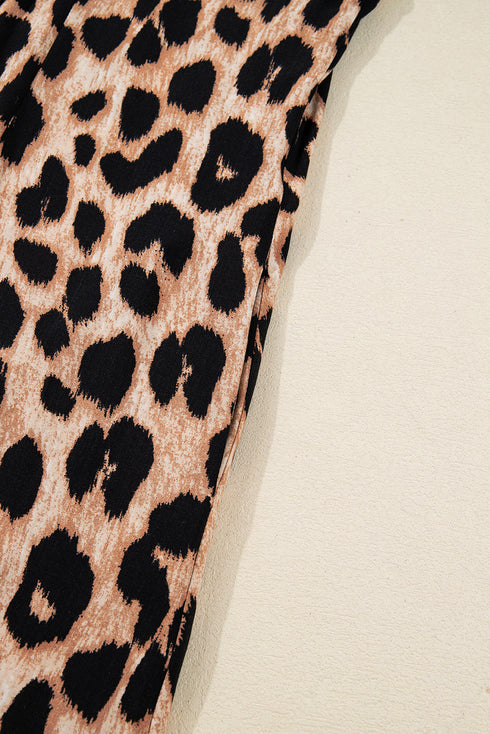 Leopard Print Smocked Western Flowy H Line Midi Dress