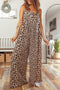 Leopard Print Square Neck Pleated Wide Leg Jumpsuit