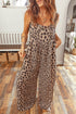 Leopard Print Square Neck Pleated Wide Leg Jumpsuit