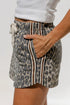 Leopard Print Striped Detail Drawstring Denim Shorts