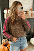 Leopard Print Striped Detail Relaxed Pullover Sweatshirt