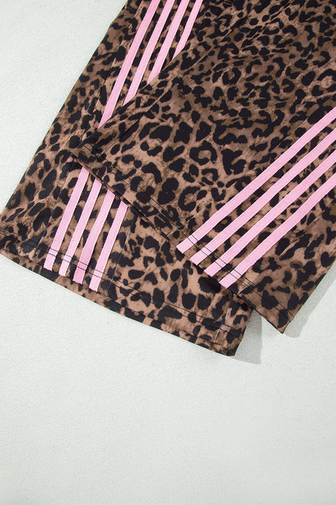 Leopard Print Striped Long Sleeve Top Pant Set