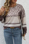 Leopard Print Striped Patchwork Crew Neck Long Sleeve Top