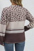 Leopard Print Striped Patchwork Crew Neck Long Sleeve Top