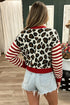 Leopard Print Striped Sleeve Round Neck Cropped Cardigan