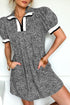 Leopard Print Striped Trim Polo Puff Sleeve Mini Dress