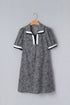Leopard Print Striped Trim Polo Puff Sleeve Mini Dress