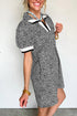 Leopard Print Striped Trim Polo Puff Sleeve Mini Dress
