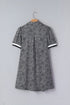 Leopard Print Striped Trim Polo Puff Sleeve Mini Dress