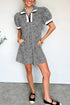 Leopard Print Striped Trim Polo Puff Sleeve Mini Dress