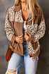 Leopard Print Textured Corduroy Long Sleeve Jacket