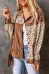 Leopard Print Textured Corduroy Long Sleeve Jacket
