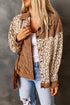 Leopard Print Textured Corduroy Long Sleeve Jacket