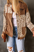 Leopard Print Textured Corduroy Long Sleeve Jacket