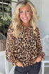 Leopard Print Tie Front Puff Sleeve Woven Blouse